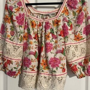 Rachel Zoe floral blouse with cream lace